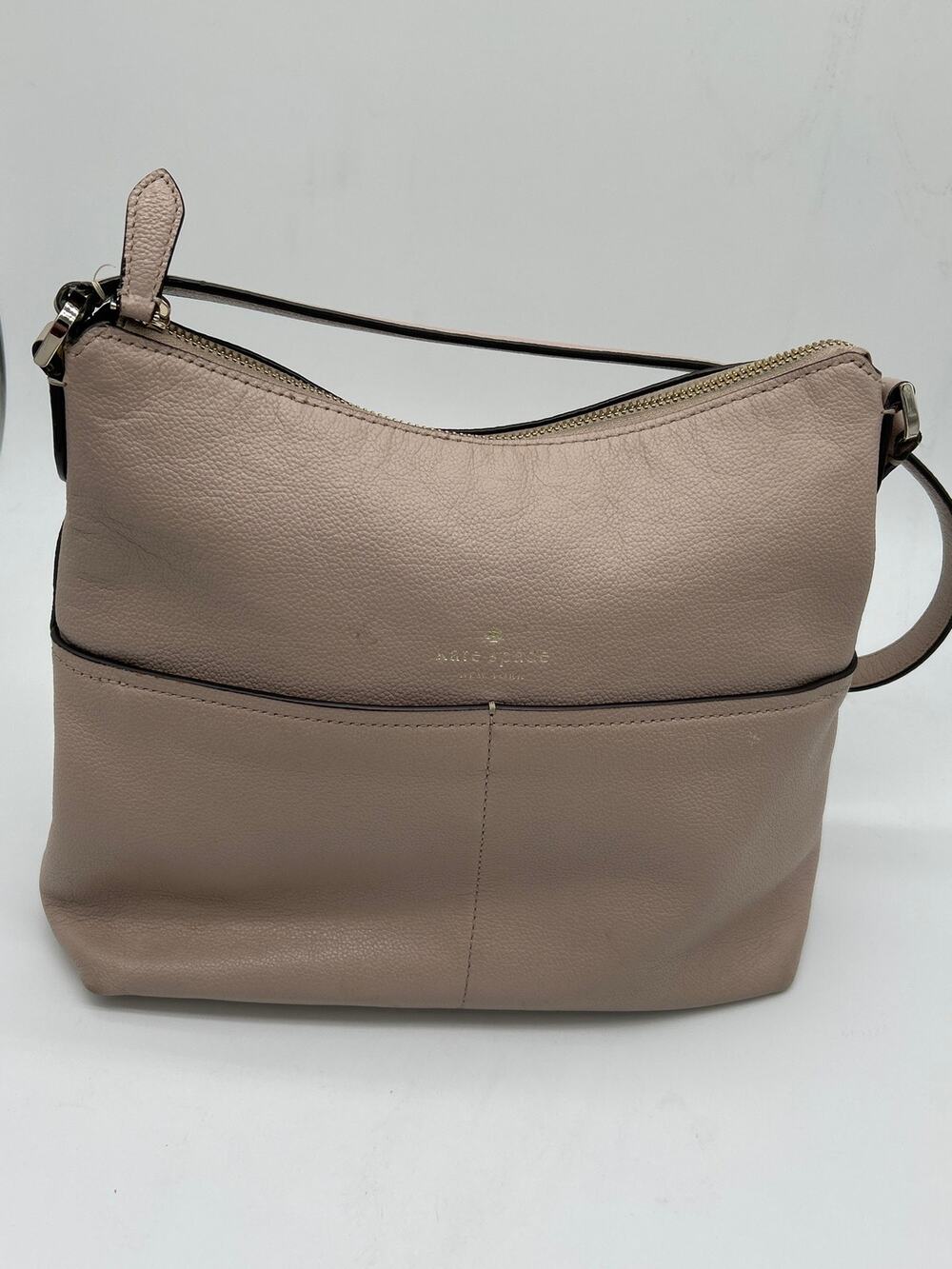 Kate Spade Bailey Pebbled Leather Shoulder Hobo Bag Neutral Purse Front Pockets
